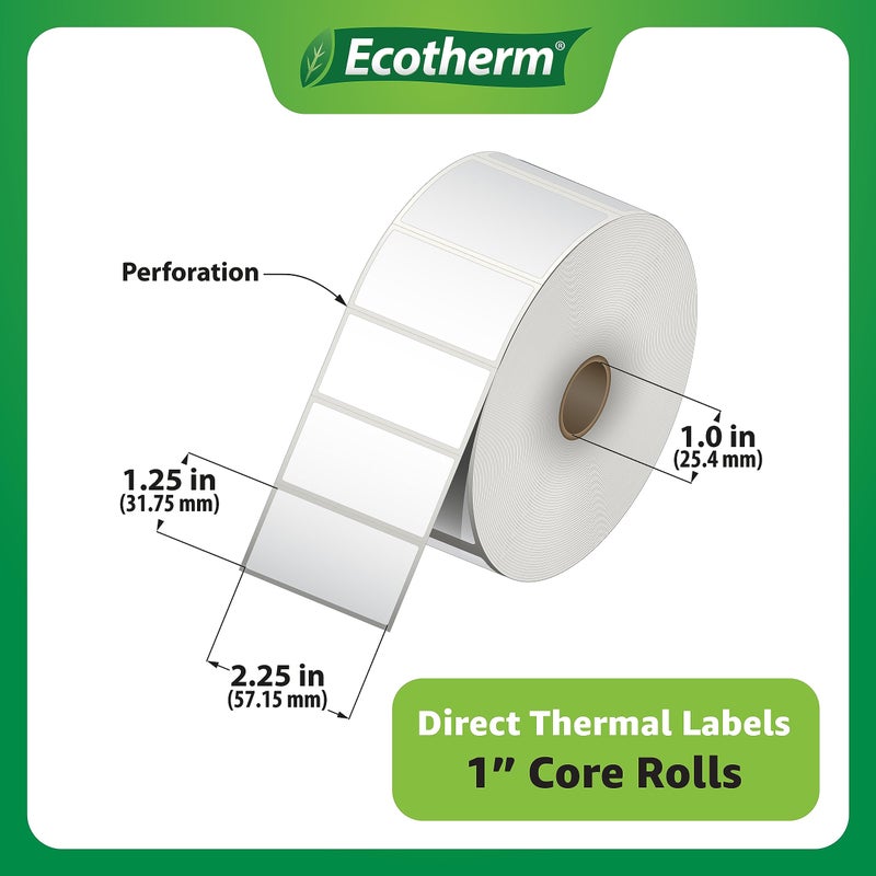 Ecotherm 2.25" x 1.25" Thermal Labels | 6 Rolls | 12600 Labels | fits Zebra, Munbyn, Rollo, Godex, Arkscan, iDPRT, Offnova Thermal Label Printers and More | Blank White Adhesive Stickers by Ecotherm - Image 3